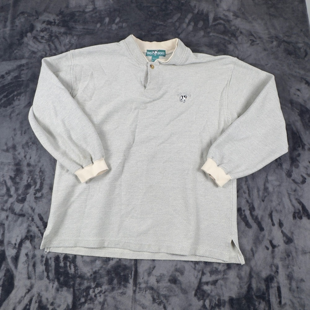 Big Dogs Polo Shirt Mens XL Grey Long Sleeve Textured Cotton Embroidered Logo